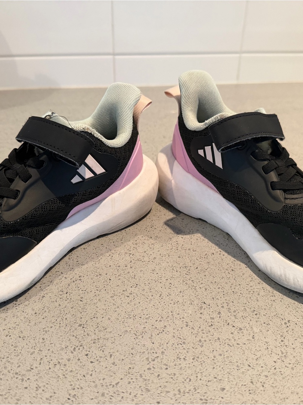 adidas Kids Black and Pink Athletic Sneakers with Velcro Strap